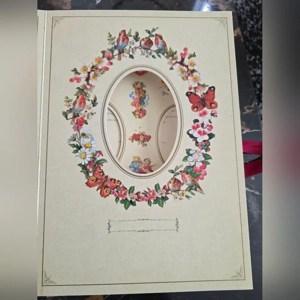 Victorian Frame Photo Album Floral Butterfly Design Ribbon Closure 35 Photo Vtg